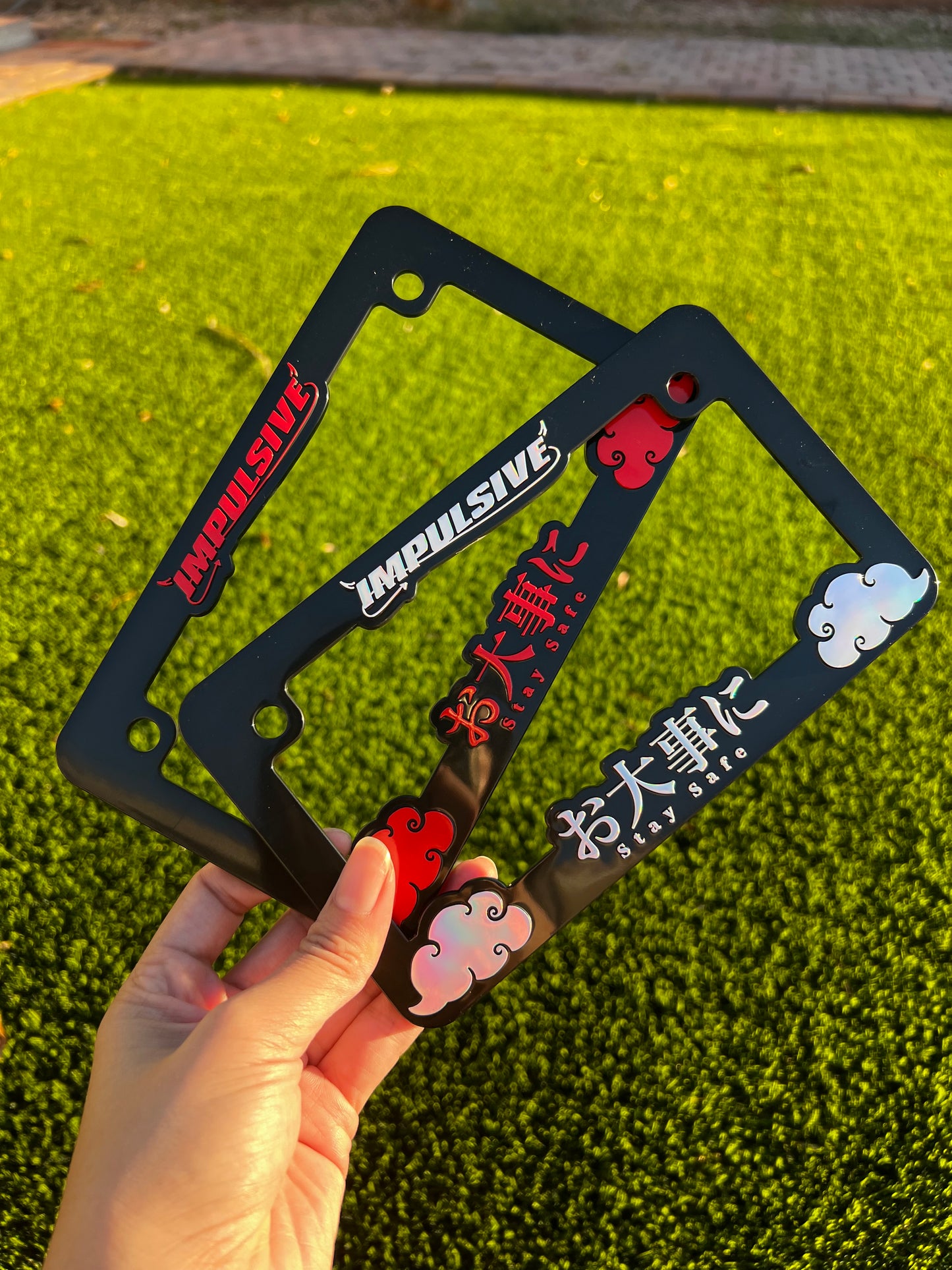 BLACK/RED Stay Safe MOTORCYCLE License Plate Frames