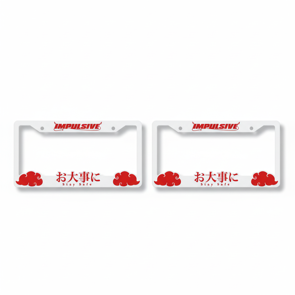 WHITE/RED Stay Safe License Plate Frames