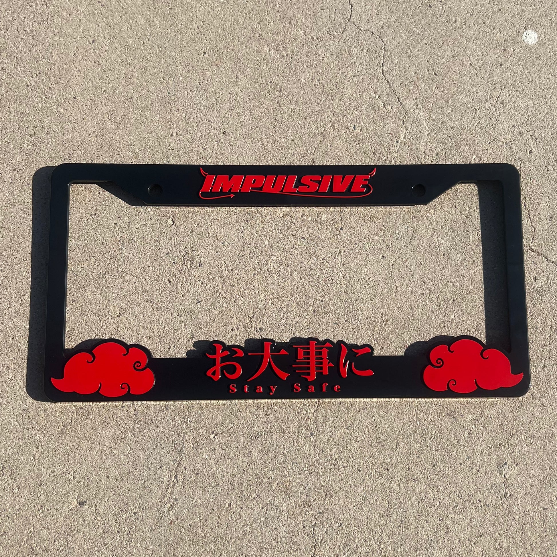 BLACK/RED Stay Safe License Plate Frames