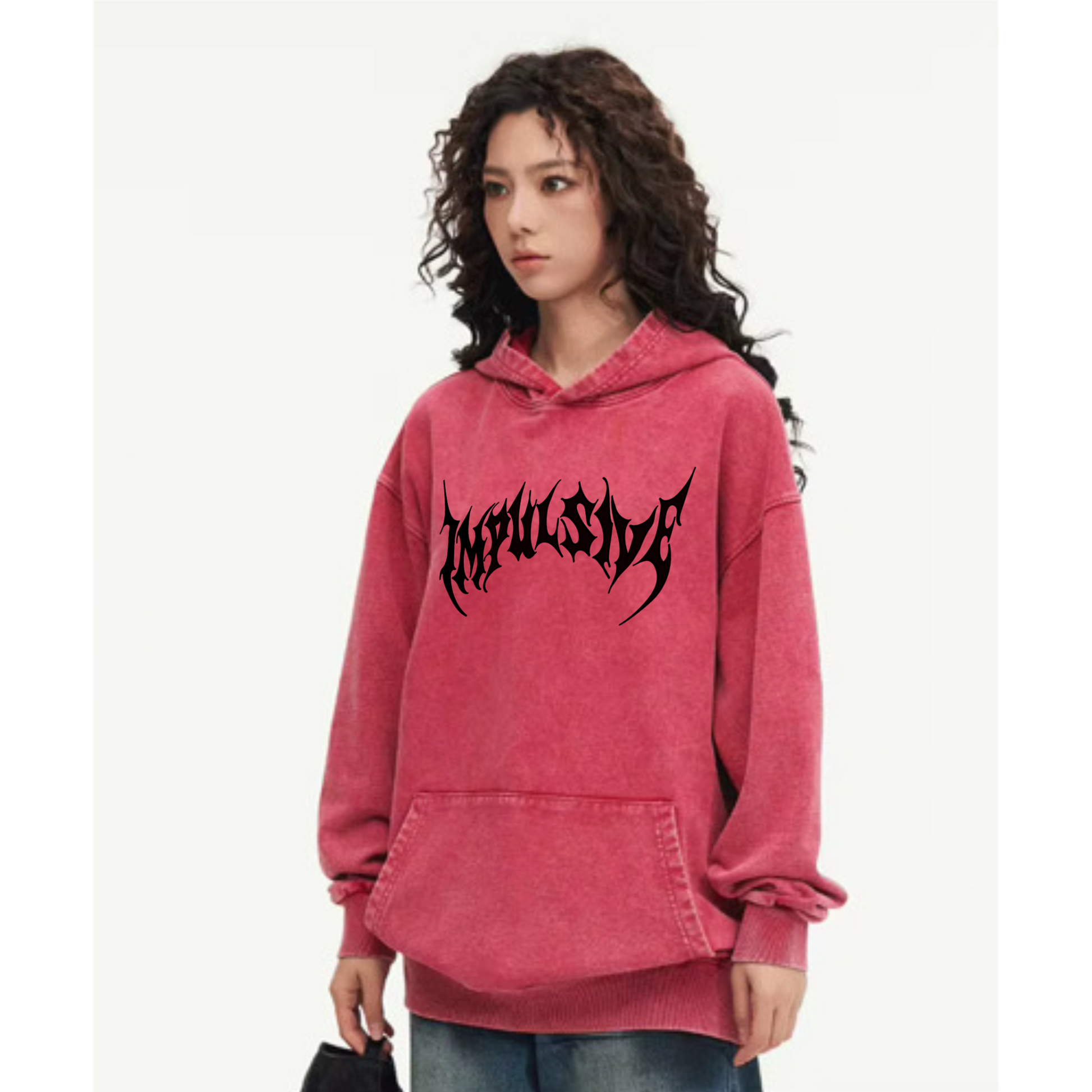 red impulsive oversized washed hoodie