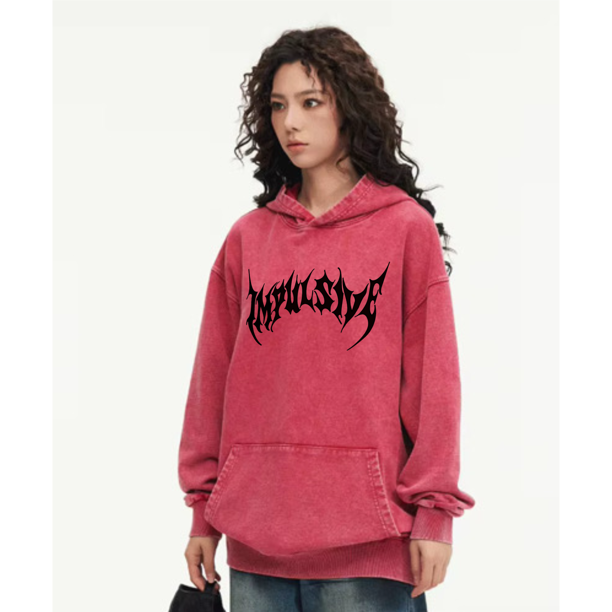 red impulsive oversized washed hoodie