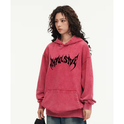 red impulsive oversized washed hoodie