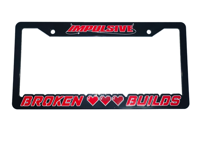 Anime Retro Pixel Arcade Video Game inspired plastic custom License Plate Frame. Top has Impulsive logo and the bottom has words 