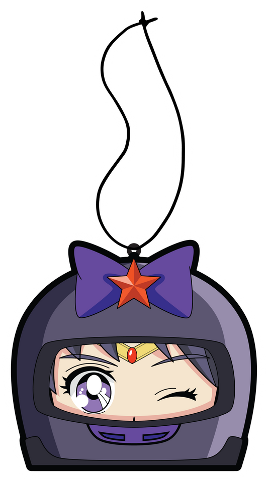 Mars air freshener. Purple helmet with purple bow and red star on purple eyes japanese anime girl.